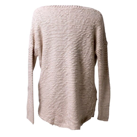 Free People Cross My Heart Cable Knit Sweater Ivory Distressed Women’s Small - Picture 3 of 8